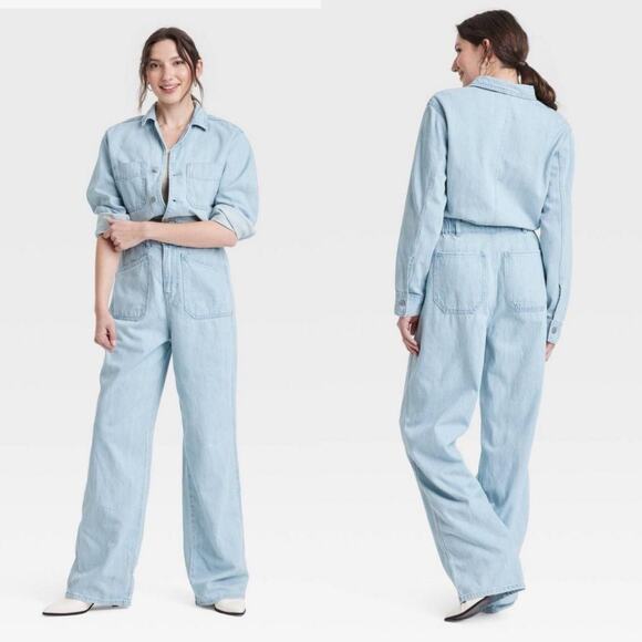 Universal Standard Light Blue Denim Baggy Straight Leg Jumpsuit Size 16 NWT - Picture 1 of 9